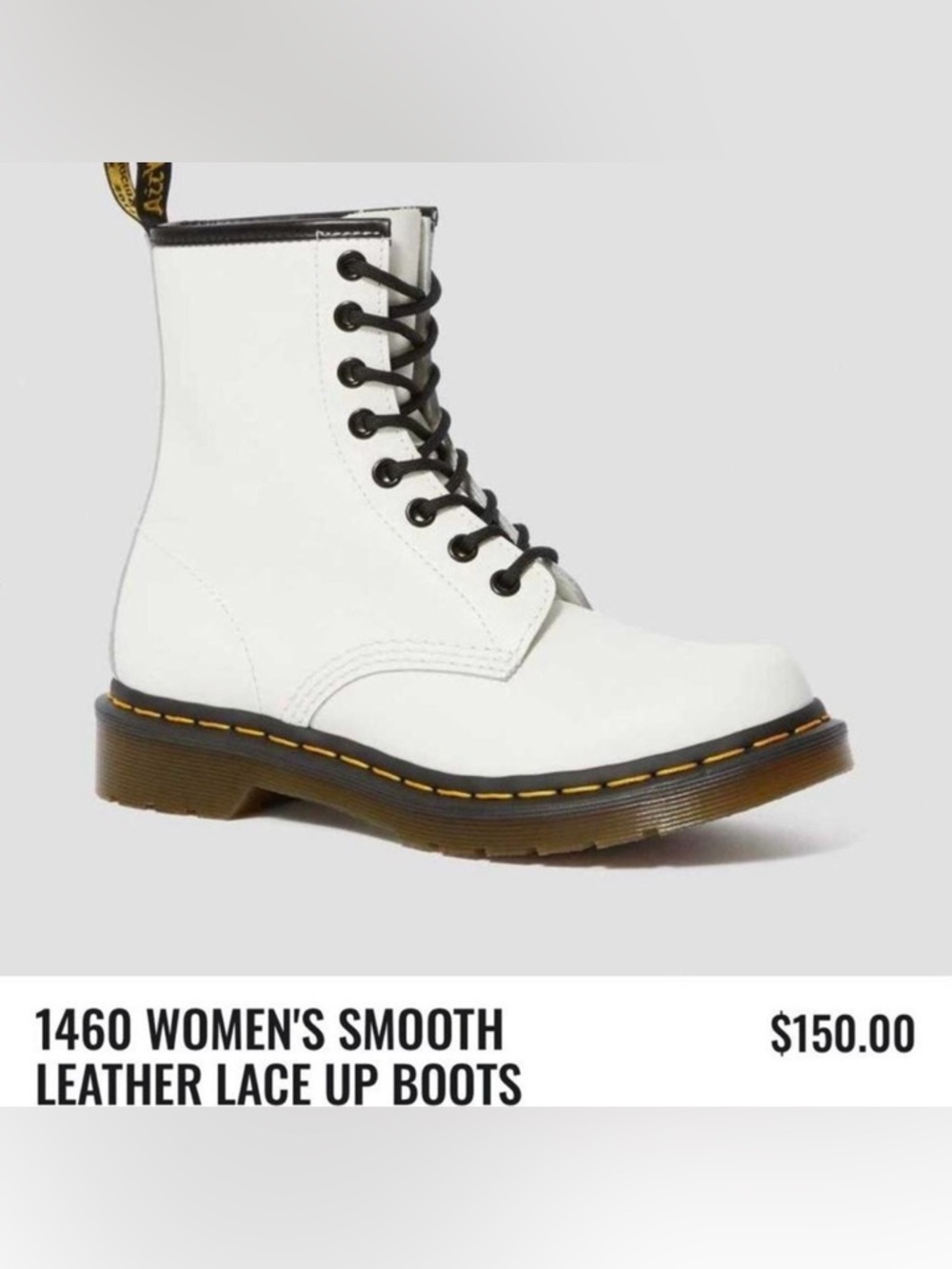 Dr. Martens White Smooth Leather Lace-Up Combat Boots Doc Martens Women’s SZ 5.5